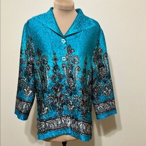 Joni‎ B Blue and Black Boxy Sailor Collar 3/4 Sleeve Blouse